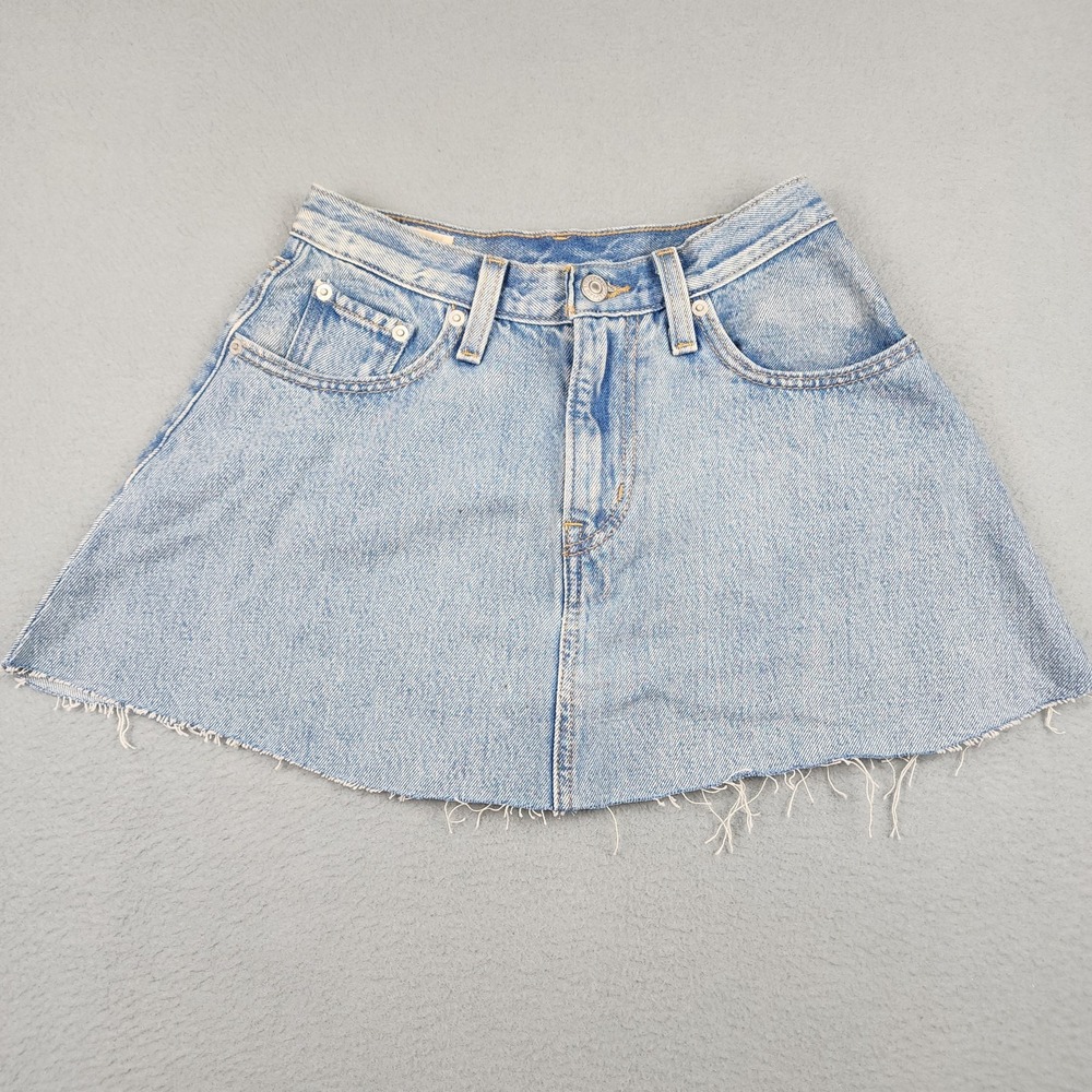 Levi's Premium Skirt Womens 25 Blue Denim A Line Mini Raw Frayed Hem Casual